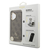 Apple iPhone 17 Guess 3'lü Aksesuar Seti 4G ve Yazı Logolu Kılıf Ekran ve Lens Koruyucu Kahverengi