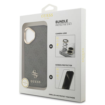 Apple iPhone 17 Guess 3'lü Aksesuar Seti 4G ve Yazı Logolu Kılıf Ekran ve Lens Koruyucu Siyah