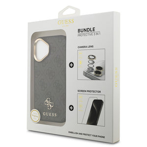 Apple iPhone 17 Guess 3'lü Aksesuar Seti 4G ve Yazı Logolu Kılıf Ekran ve Lens Koruyucu Siyah