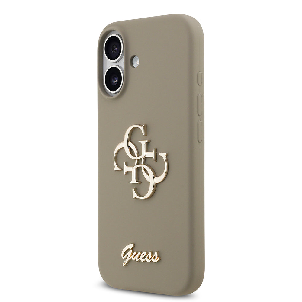 Apple iPhone 17 Kılıf Guess 4G Metal Grained Yazı Logolu TPU Kapak Kahverengi