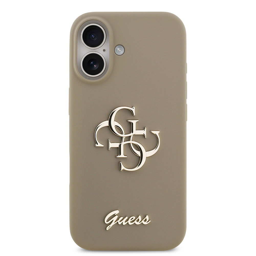 Apple iPhone 17 Kılıf Guess 4G Metal Grained Yazı Logolu TPU Kapak Kahverengi
