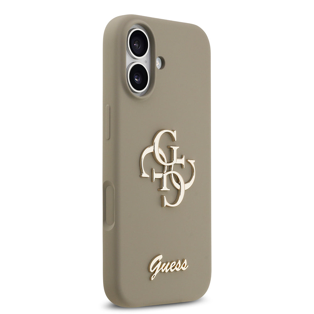 Apple iPhone 17 Kılıf Guess 4G Metal Grained Yazı Logolu TPU Kapak Kahverengi