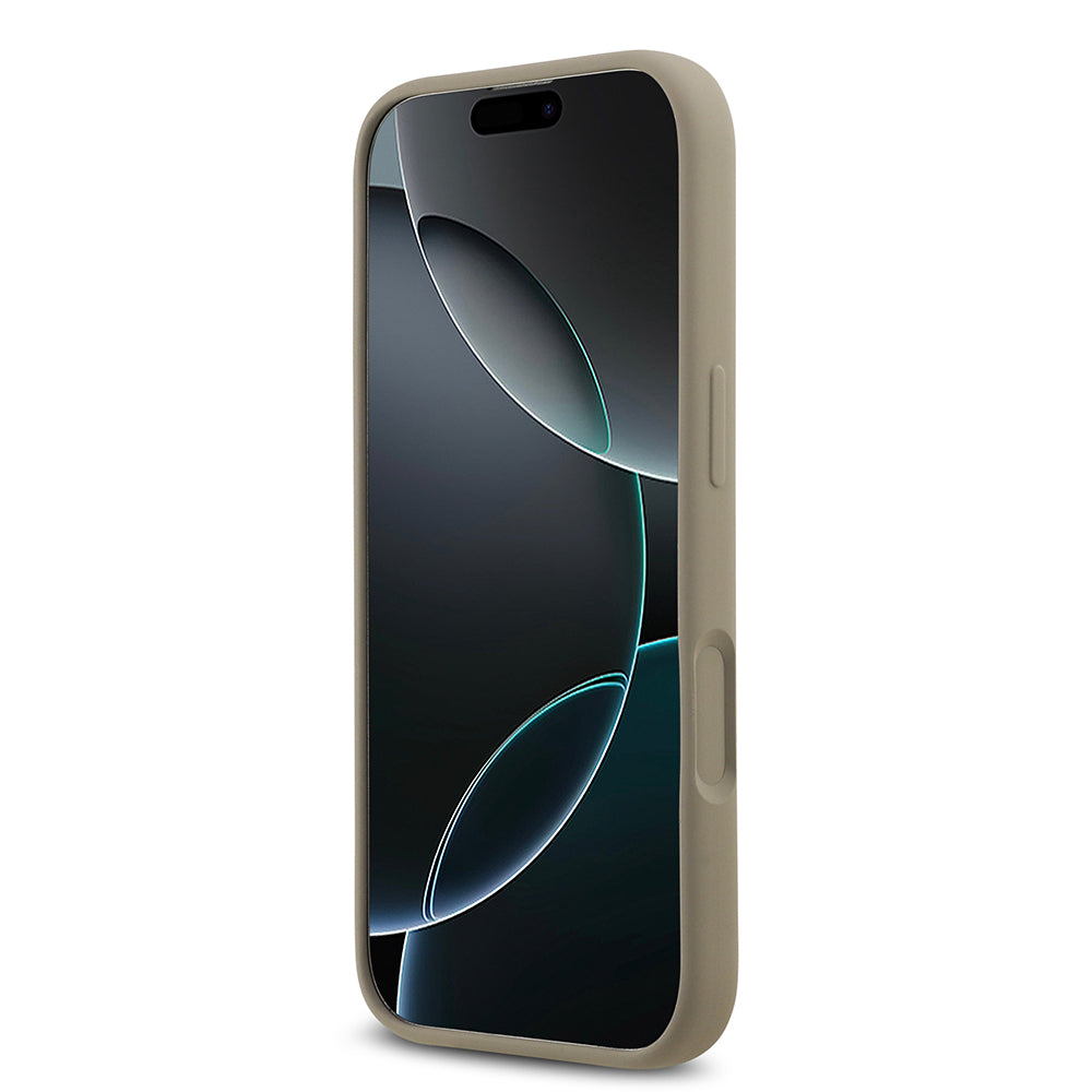 Apple iPhone 17 Kılıf Guess 4G Metal Grained Yazı Logolu TPU Kapak Kahverengi