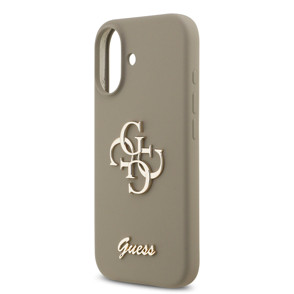 Apple iPhone 17 Kılıf Guess 4G Metal Grained Yazı Logolu TPU Kapak Kahverengi