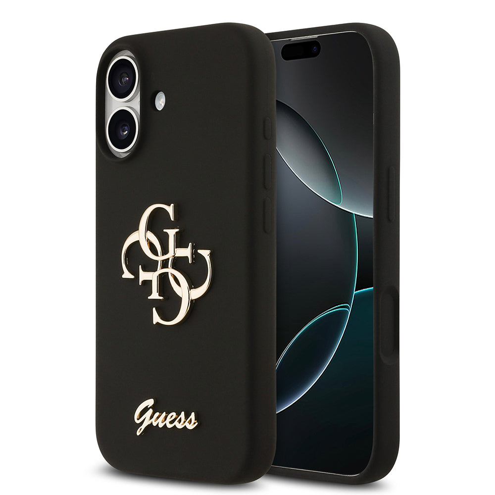 Apple iPhone 17 Kılıf Guess 4G Metal Grained Yazı Logolu TPU Kapak Siyah