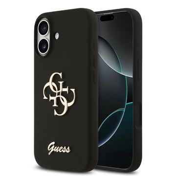 Apple iPhone 17 Kılıf Guess 4G Metal Grained Yazı Logolu TPU Kapak Siyah