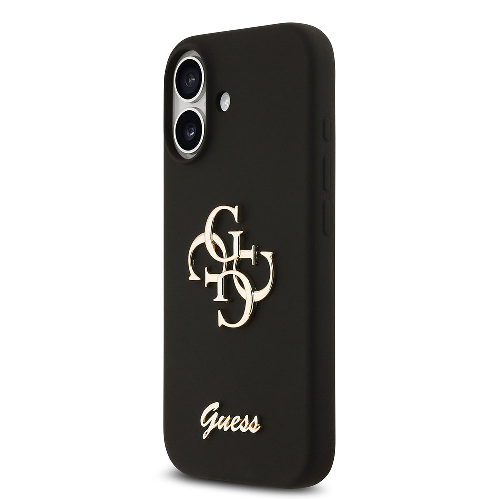 Apple iPhone 17 Kılıf Guess 4G Metal Grained Yazı Logolu TPU Kapak Siyah