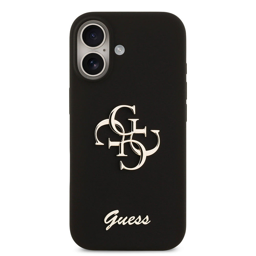 Apple iPhone 17 Kılıf Guess 4G Metal Grained Yazı Logolu TPU Kapak Siyah