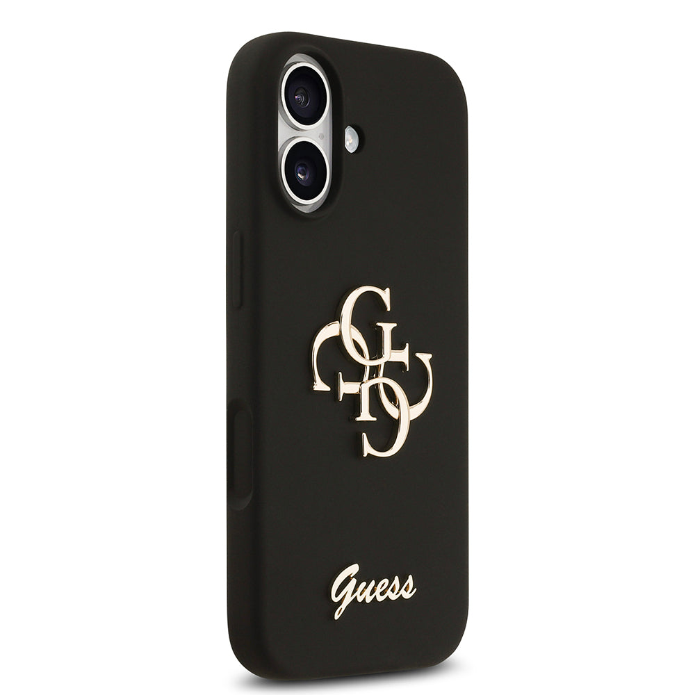 Apple iPhone 17 Kılıf Guess 4G Metal Grained Yazı Logolu TPU Kapak Siyah