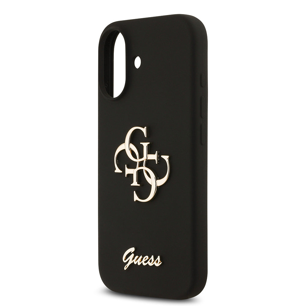 Apple iPhone 17 Kılıf Guess 4G Metal Grained Yazı Logolu TPU Kapak Siyah
