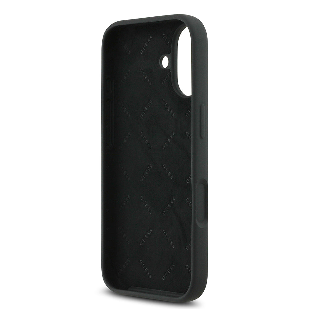 Apple iPhone 17 Kılıf Guess 4G Metal Grained Yazı Logolu TPU Kapak Siyah