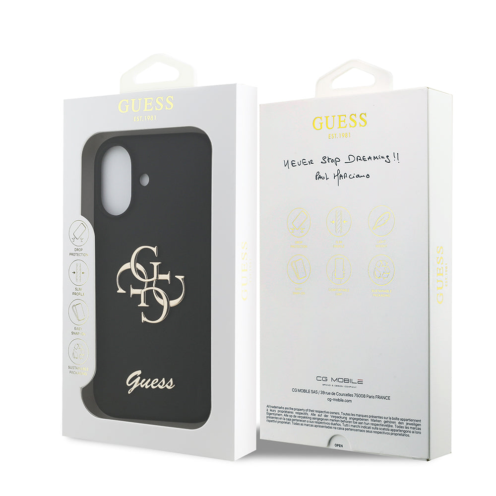 Apple iPhone 17 Kılıf Guess 4G Metal Grained Yazı Logolu TPU Kapak Siyah