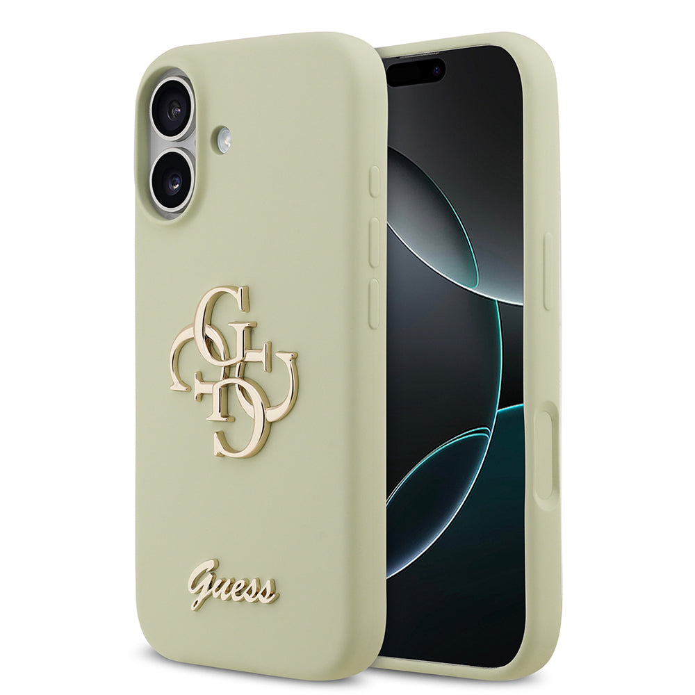 Apple iPhone 17 Kılıf Guess 4G Metal Grained Yazı Logolu TPU Kapak Yeşil