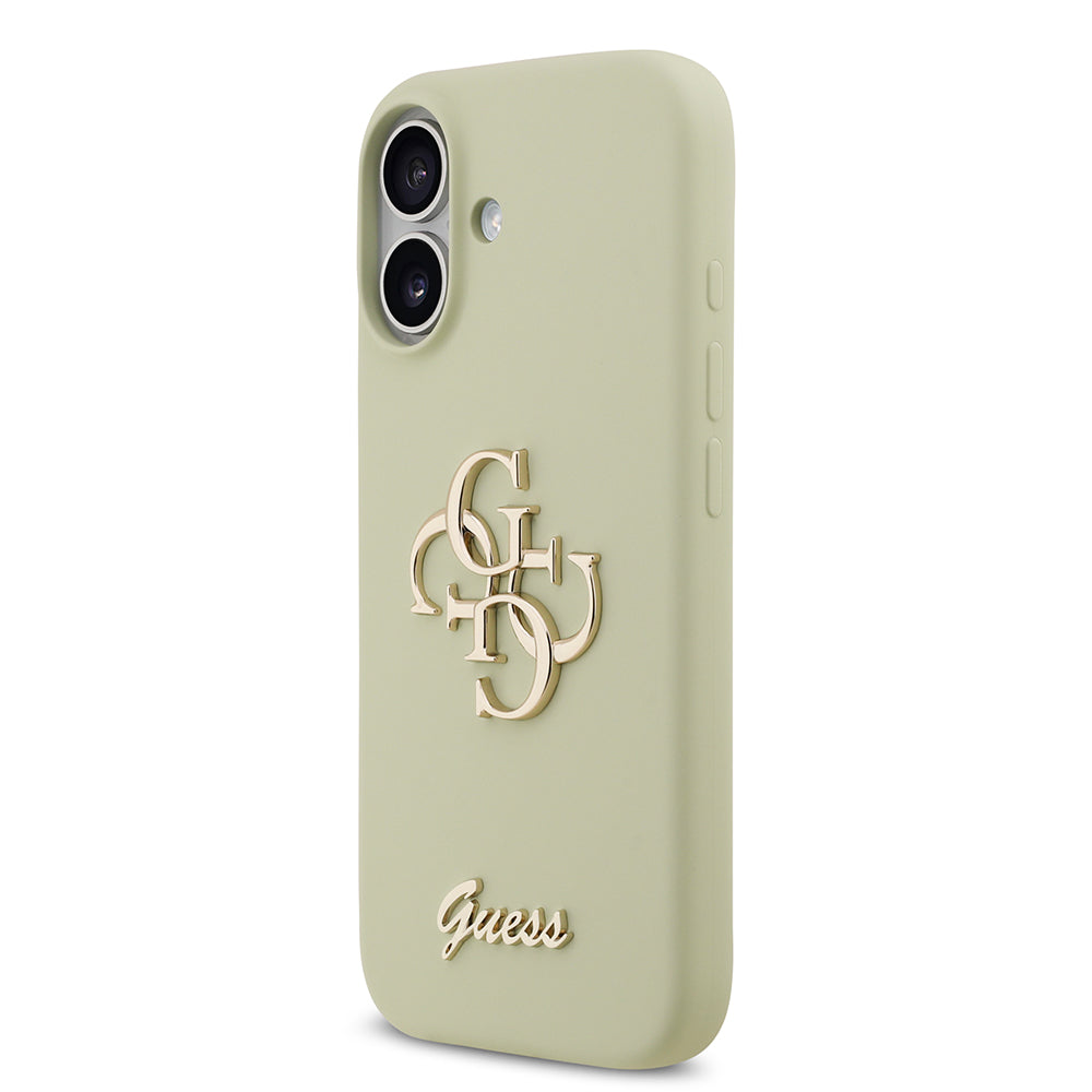 Apple iPhone 17 Kılıf Guess 4G Metal Grained Yazı Logolu TPU Kapak Yeşil