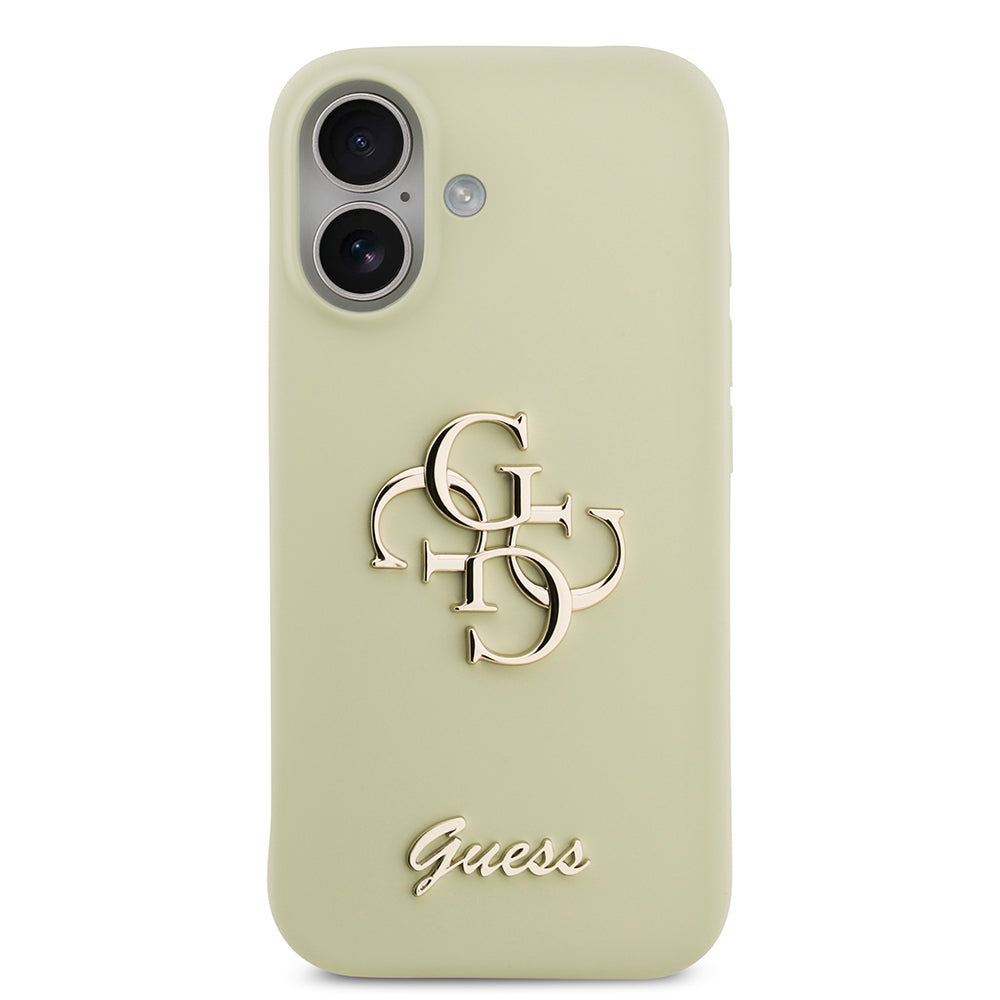 Apple iPhone 17 Kılıf Guess 4G Metal Grained Yazı Logolu TPU Kapak Yeşil