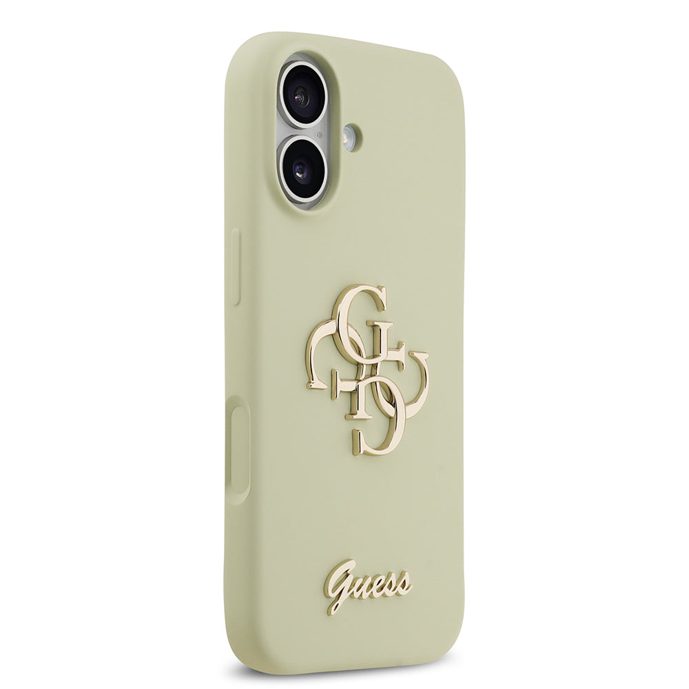 Apple iPhone 17 Kılıf Guess 4G Metal Grained Yazı Logolu TPU Kapak Yeşil