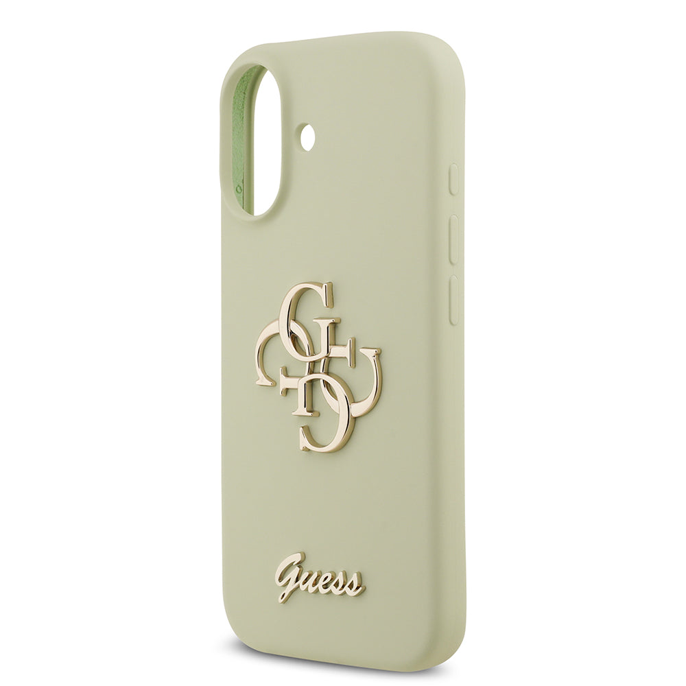Apple iPhone 17 Kılıf Guess 4G Metal Grained Yazı Logolu TPU Kapak Yeşil