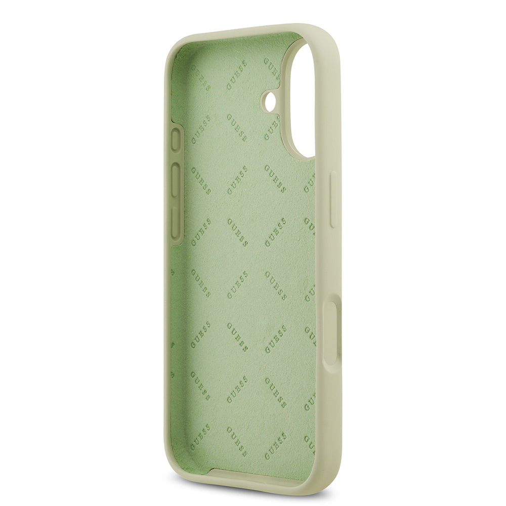 Apple iPhone 17 Kılıf Guess 4G Metal Grained Yazı Logolu TPU Kapak Yeşil