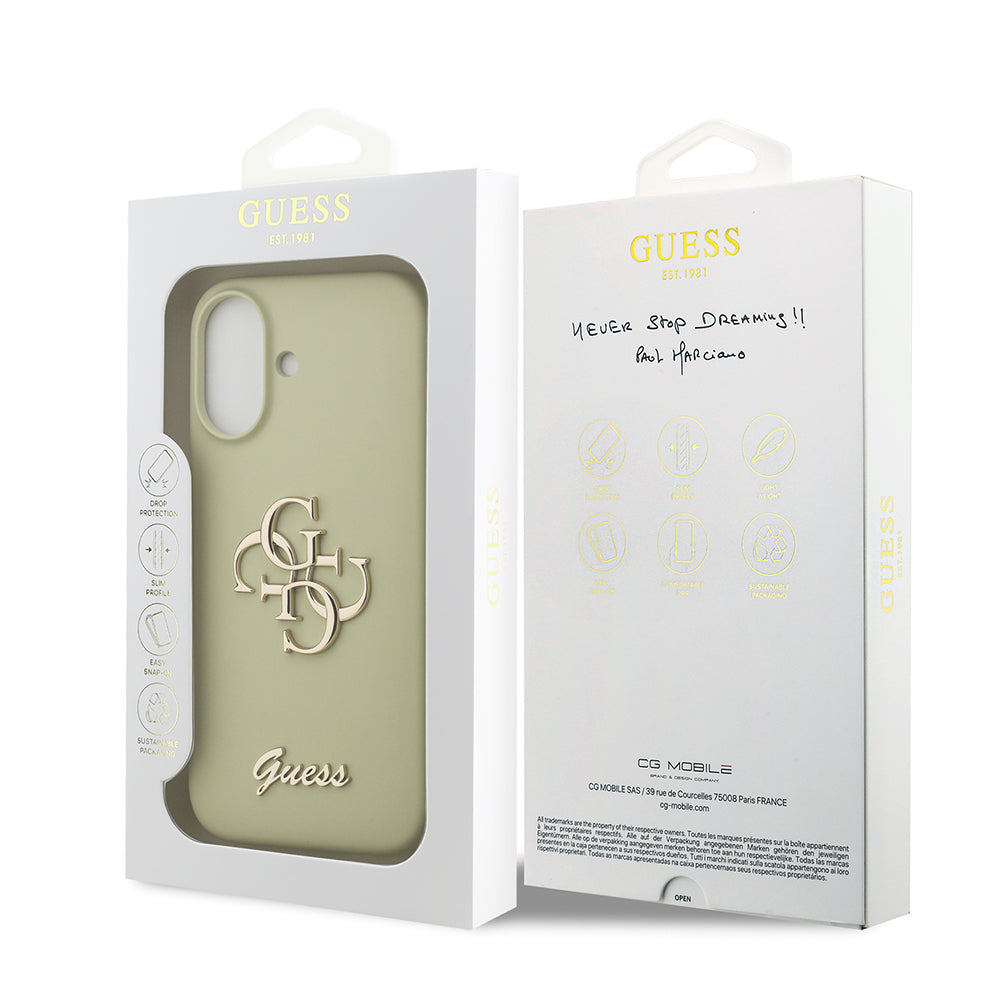 Apple iPhone 17 Kılıf Guess 4G Metal Grained Yazı Logolu TPU Kapak Yeşil