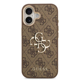 Apple iPhone 17 Kılıf Guess Gold Metal Kamera Çerçeveli Büyük 4G ve Yazı Logolu Kapak Kahverengi