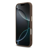 Apple iPhone 17 Kılıf Guess Gold Metal Kamera Çerçeveli Büyük 4G ve Yazı Logolu Kapak Kahverengi