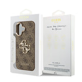 Apple iPhone 17 Kılıf Guess Gold Metal Kamera Çerçeveli Büyük 4G ve Yazı Logolu Kapak Kahverengi
