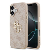 Apple iPhone 17 Kılıf Guess Gold Metal Kamera Çerçeveli Büyük 4G ve Yazı Logolu Kapak Pembe