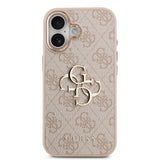Apple iPhone 17 Kılıf Guess Gold Metal Kamera Çerçeveli Büyük 4G ve Yazı Logolu Kapak Pembe