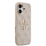 Apple iPhone 17 Kılıf Guess Gold Metal Kamera Çerçeveli Büyük 4G ve Yazı Logolu Kapak Pembe