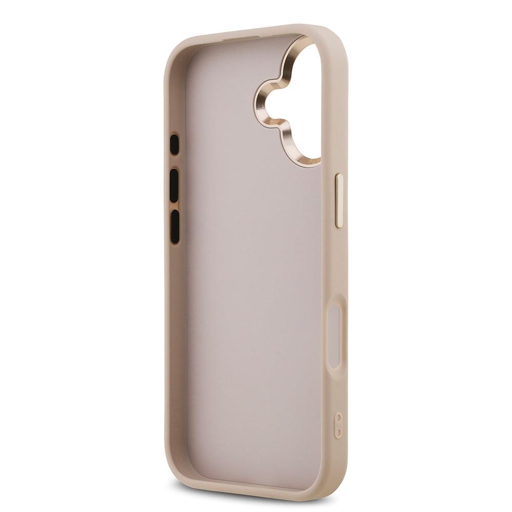 Apple iPhone 17 Kılıf Guess Gold Metal Kamera Çerçeveli Büyük 4G ve Yazı Logolu Kapak Pembe