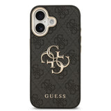 Apple iPhone 17 Kılıf Guess Gold Metal Kamera Çerçeveli Büyük 4G ve Yazı Logolu Kapak Siyah