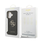 Apple iPhone 17 Kılıf Guess Gold Metal Kamera Çerçeveli Büyük 4G ve Yazı Logolu Kapak Siyah