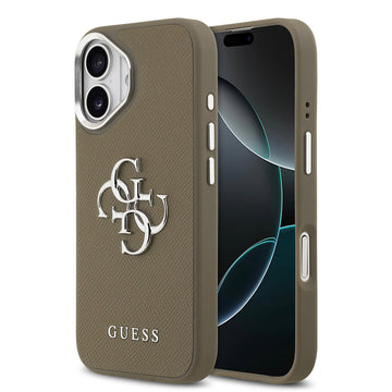 Apple iPhone 17 Kılıf Guess Grained 4G Metal Büyük Logolu PU Kapak kahverengi