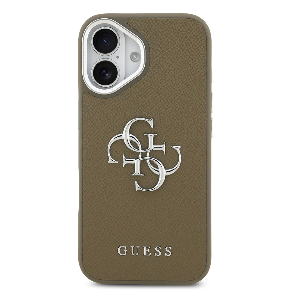 Apple iPhone 17 Kılıf Guess Grained 4G Metal Büyük Logolu PU Kapak kahverengi