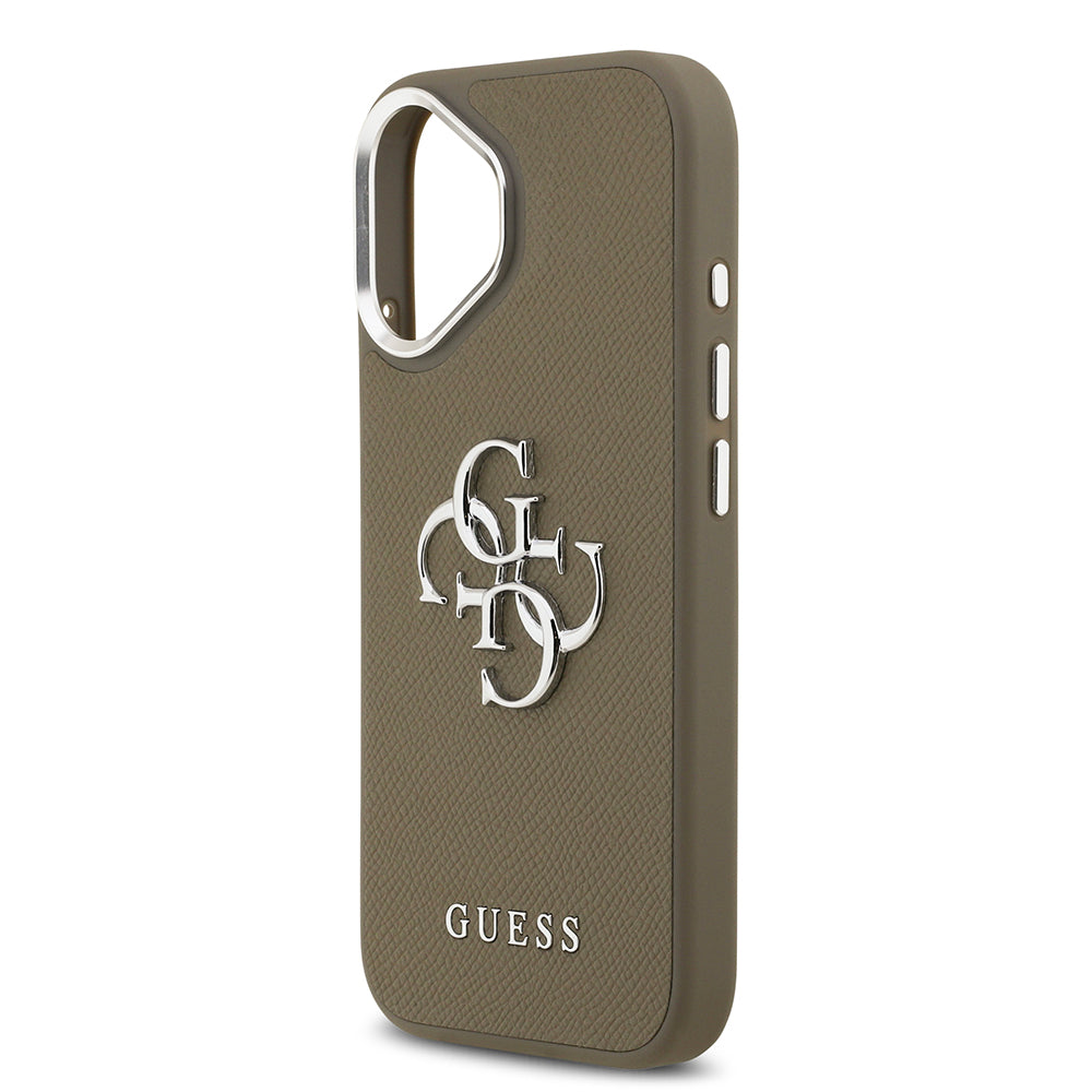 Apple iPhone 17 Kılıf Guess Grained 4G Metal Büyük Logolu PU Kapak kahverengi
