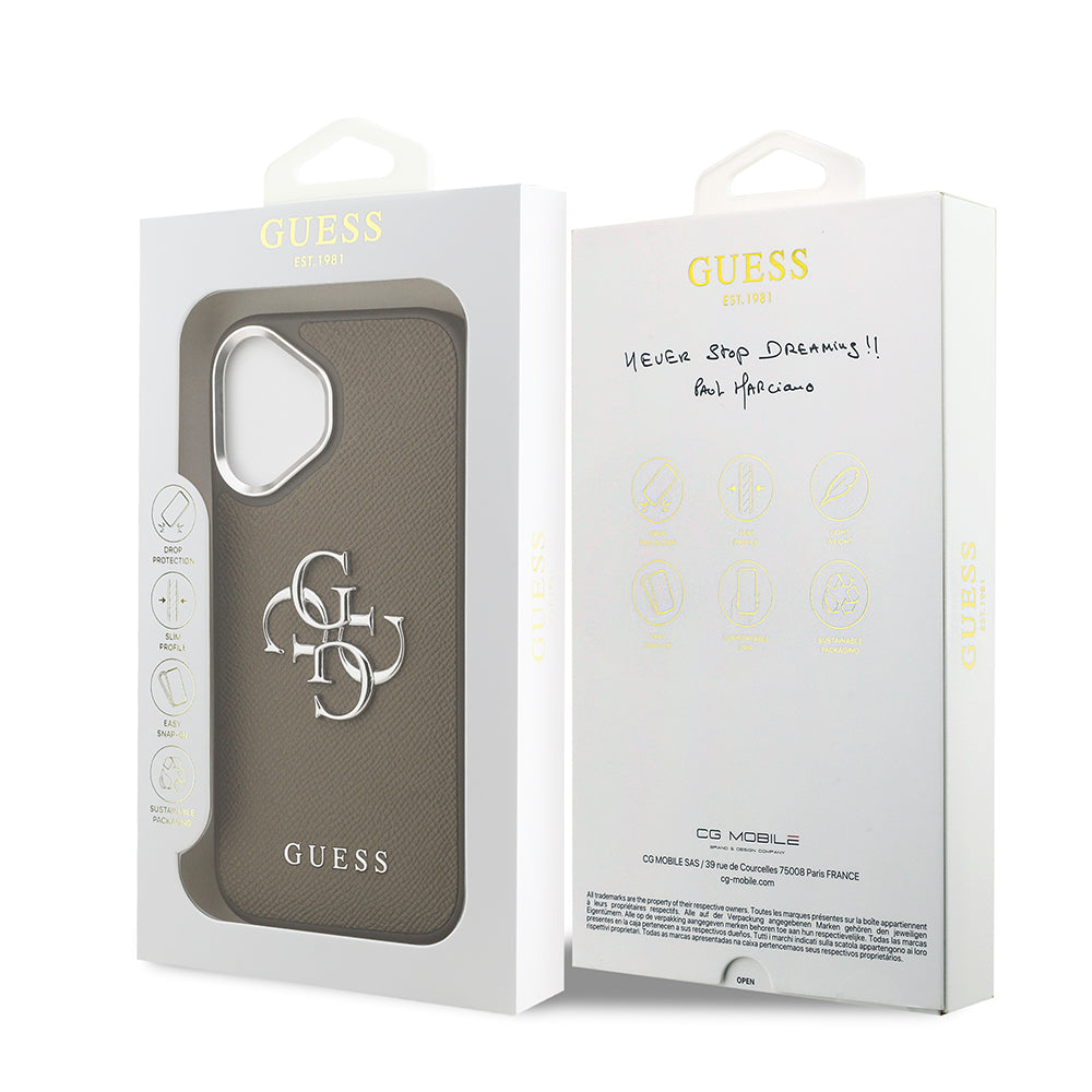 Apple iPhone 17 Kılıf Guess Grained 4G Metal Büyük Logolu PU Kapak kahverengi