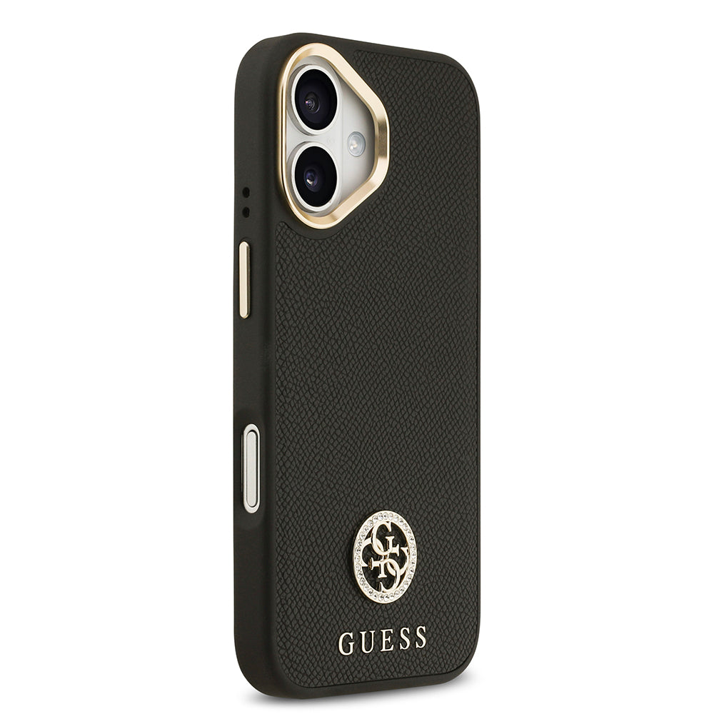 Apple iPhone 17 Kılıf Guess M-safe Özellikli Grained Yazı ve Taşlı 4G Logolu Kapak Siyah