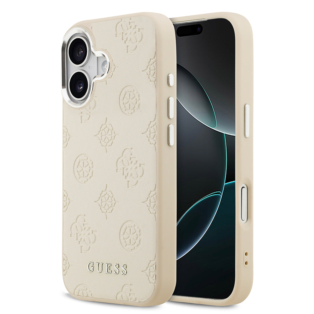 Apple iPhone 17 Kılıf Guess M-safe Özellikli Sıcak Baskılı Klasik Logolu PU Peony Kapak Bej