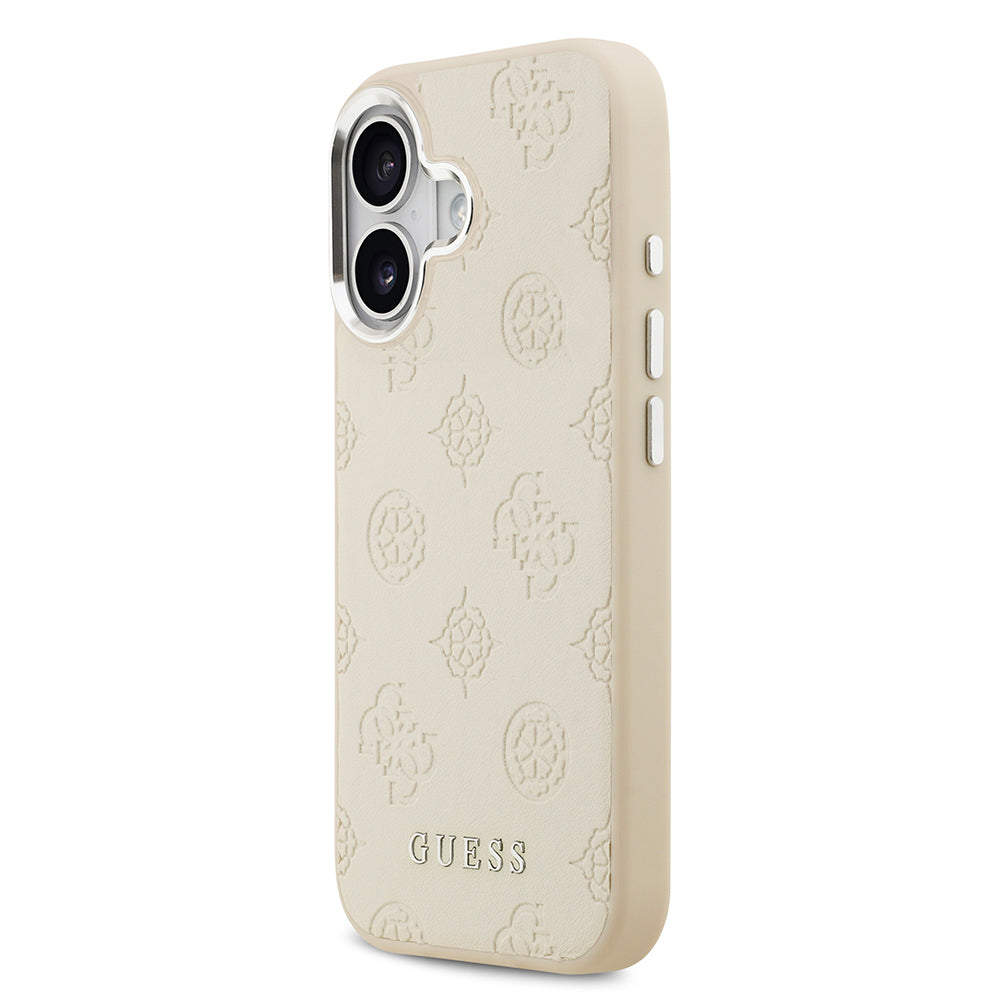 Apple iPhone 17 Kılıf Guess M-safe Özellikli Sıcak Baskılı Klasik Logolu PU Peony Kapak Bej