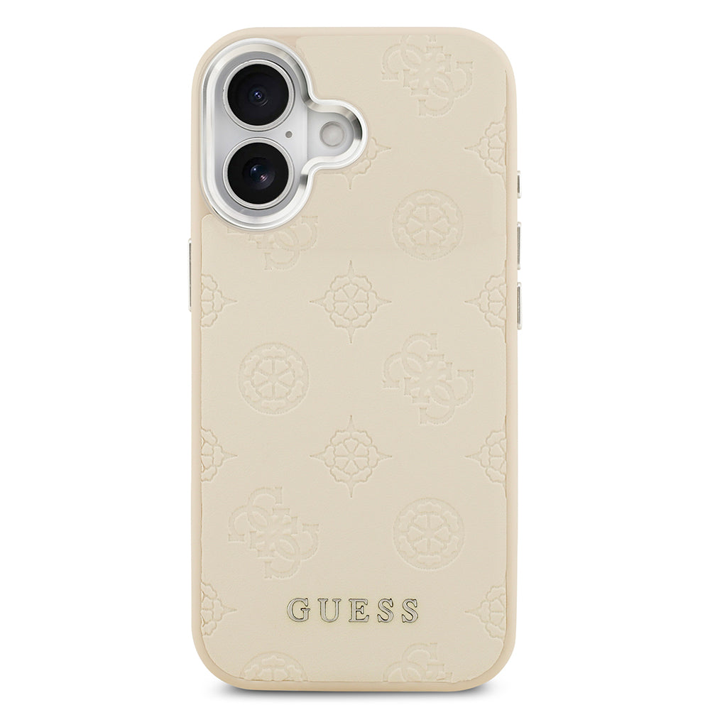 Apple iPhone 17 Kılıf Guess M-safe Özellikli Sıcak Baskılı Klasik Logolu PU Peony Kapak Bej