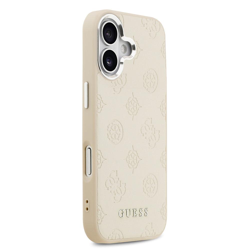 Apple iPhone 17 Kılıf Guess M-safe Özellikli Sıcak Baskılı Klasik Logolu PU Peony Kapak Bej