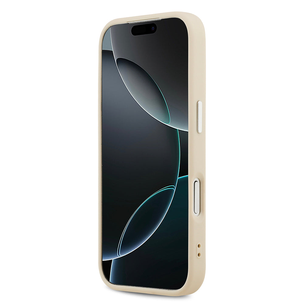 Apple iPhone 17 Kılıf Guess M-safe Özellikli Sıcak Baskılı Klasik Logolu PU Peony Kapak Bej