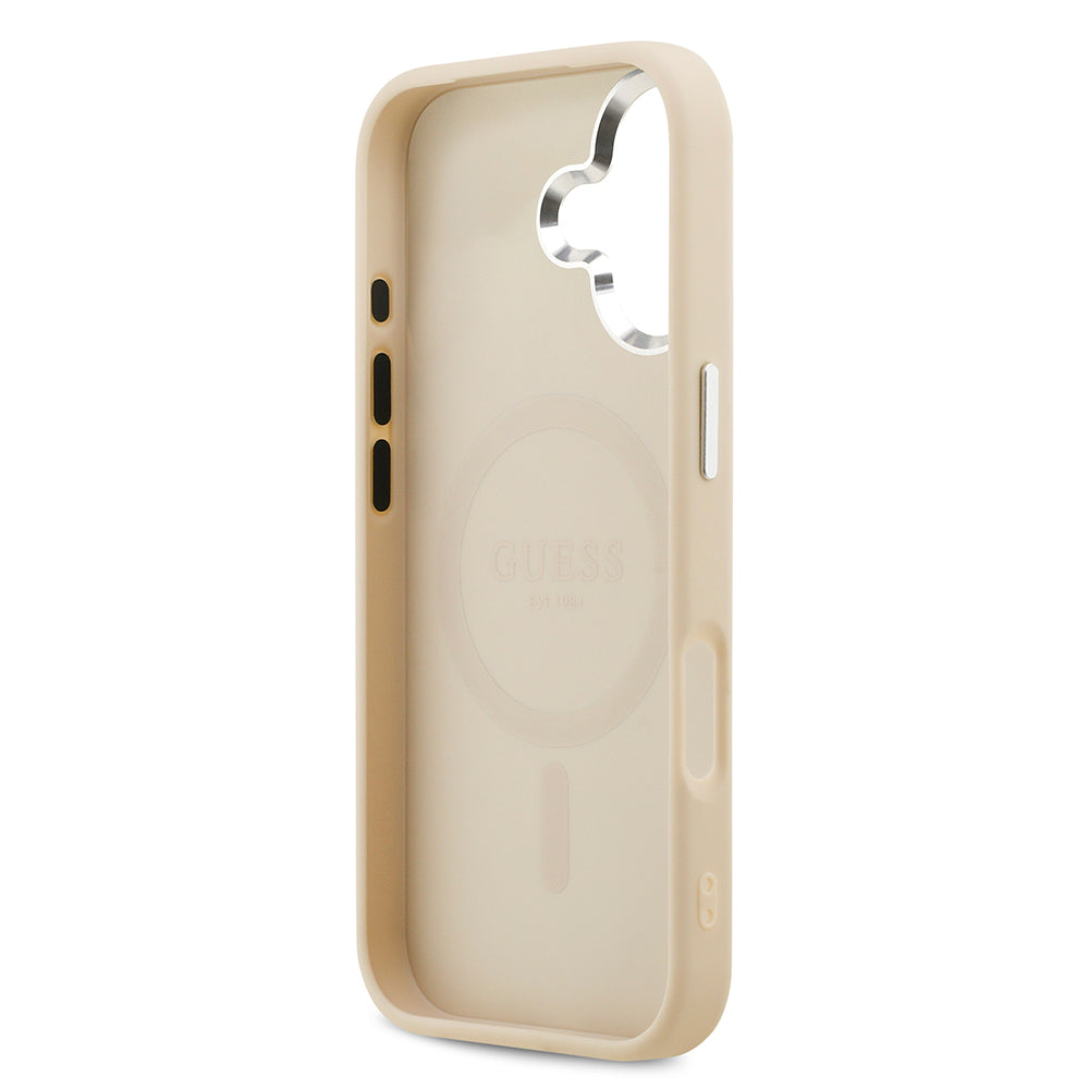 Apple iPhone 17 Kılıf Guess M-safe Özellikli Sıcak Baskılı Klasik Logolu PU Peony Kapak Bej