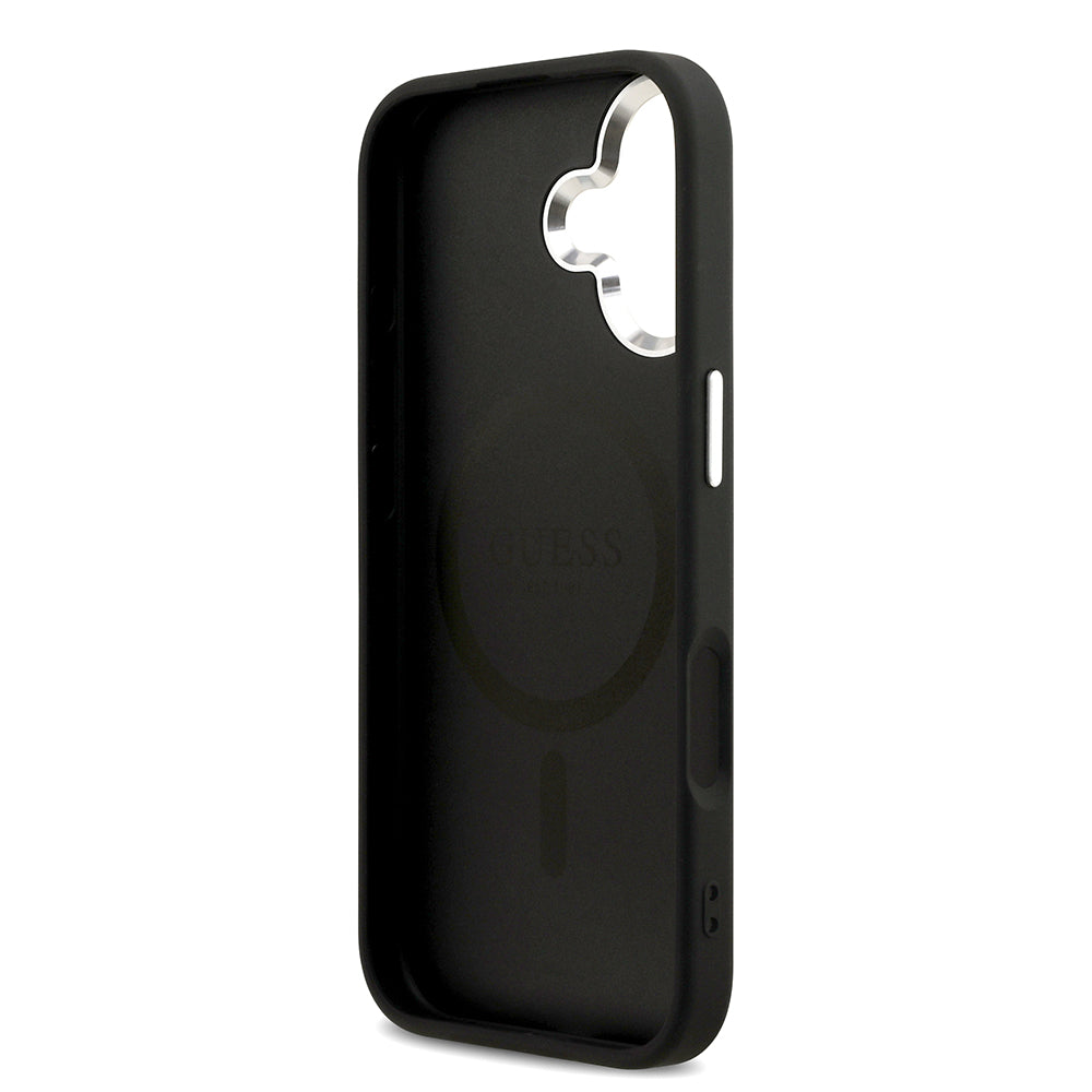 Apple iPhone 17 Kılıf Guess M-safe Özellikli Sıcak Baskılı Klasik Logolu PU Peony Kapak Siyah
