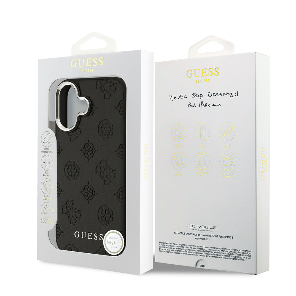 Apple iPhone 17 Kılıf Guess M-safe Özellikli Sıcak Baskılı Klasik Logolu PU Peony Kapak Siyah