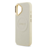 Apple iPhone 17 Kılıf Guess M-safe Özellikli Yazı Logolu PU Deri Peony Kapak Bej