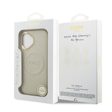 Apple iPhone 17 Kılıf Guess M-safe Özellikli Yazı Logolu PU Deri Peony Kapak Bej