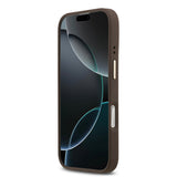 Apple iPhone 17 Kılıf Guess M-safe Özellikli Yazı Logolu PU Deri Peony Kapak Kahverengi