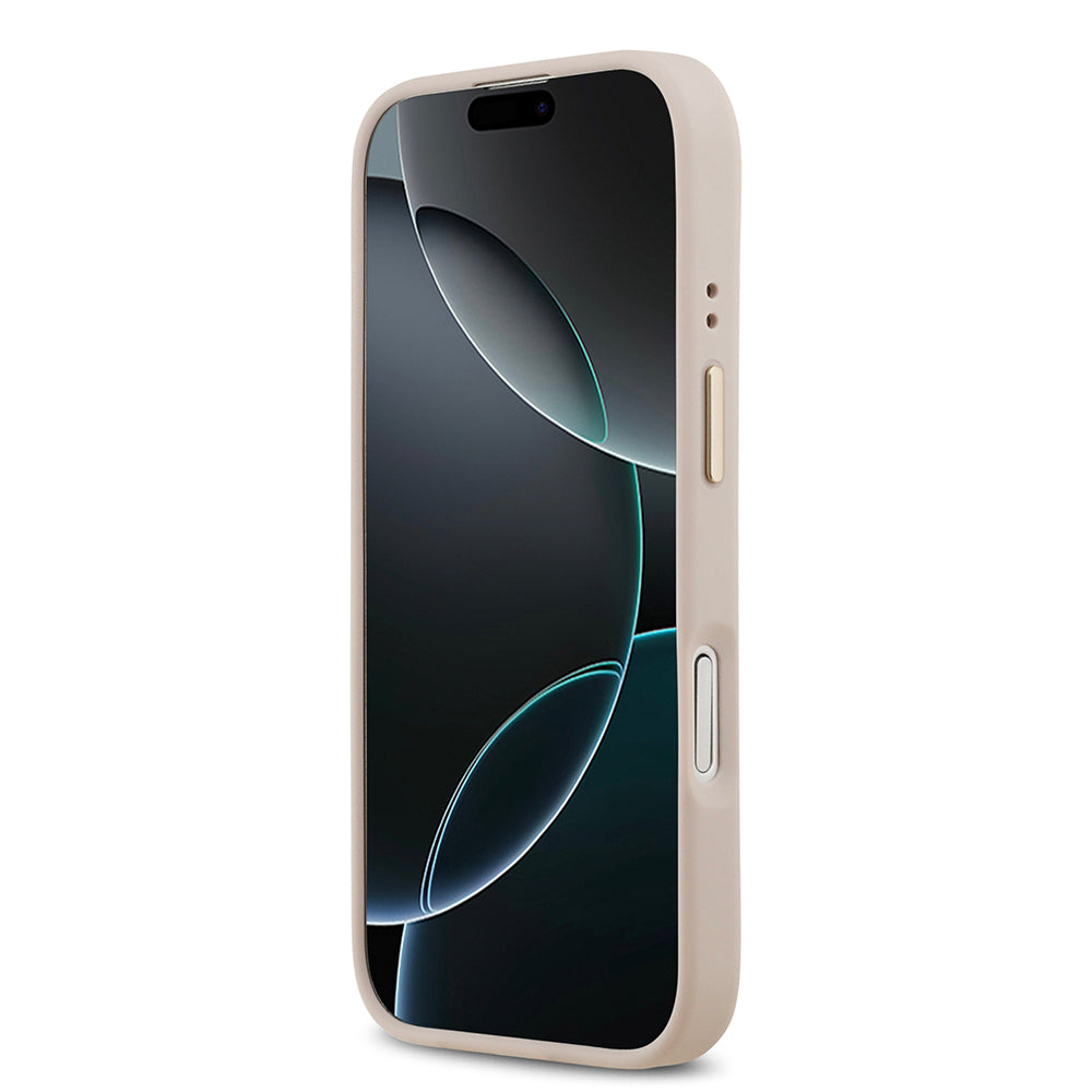 Apple iPhone 17 Kılıf Guess M-safe Özellikli Yazı Logolu PU Deri Peony Kapak Pembe