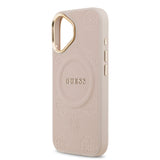 Apple iPhone 17 Kılıf Guess M-safe Özellikli Yazı Logolu PU Deri Peony Kapak Pembe